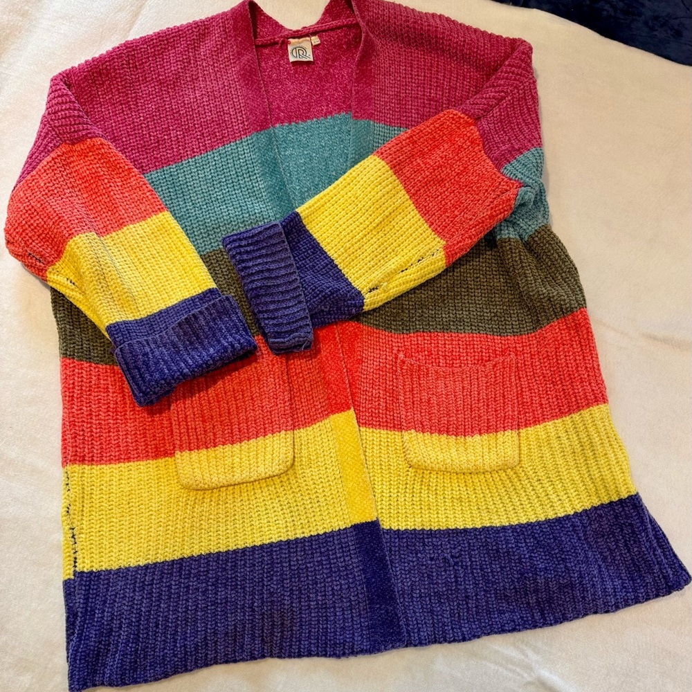 Red and Yellow Striped Cardigan Sweater